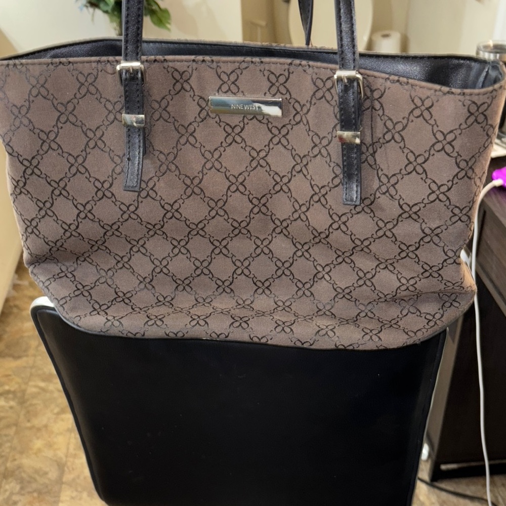Nine West Brown Geometric Tote Bag